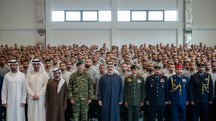 During official visit to Greece, Crown Prince of Abu Dhabi visits Technical Training and Qualification Center and meets Emirati military students 