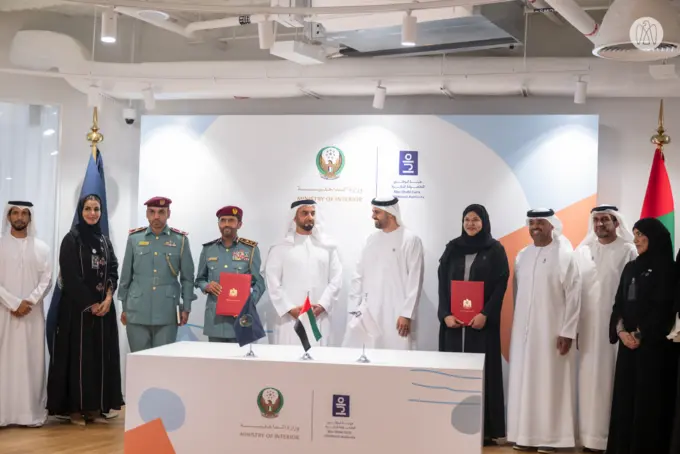 Saif bin Zayed and Theyab bin Mohamed bin Zayed witness signing of agreement between Ministry of Interior and Abu Dhabi Early Childhood Authority