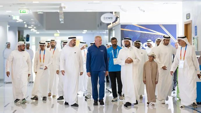 Nahyan bin Zayed and Theyab bin Mohamed bin Zayed attend Open Masters Games Abu Dhabi 2026