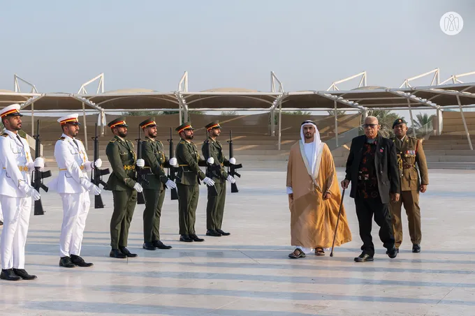 Zayed bin Mohamed bin Zayed receives President of Fiji at Wahat Al Karama
