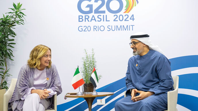 Crown Prince of Abu Dhabi holds discussions with Prime Minister of Italy at G20 summit