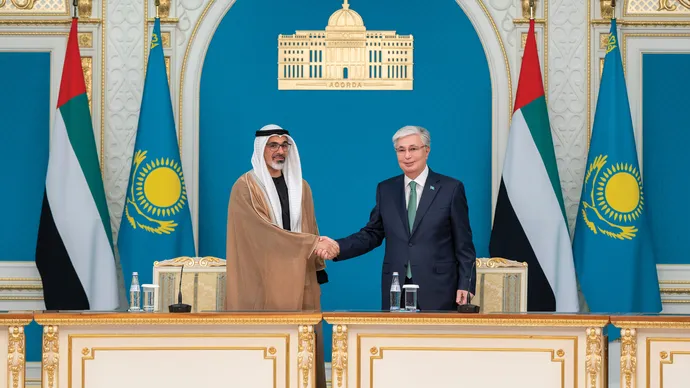 Crown Prince of Abu Dhabi and President of Kazakhstan discuss bilateral relations, witness exchange of cooperation agreements and MoUs