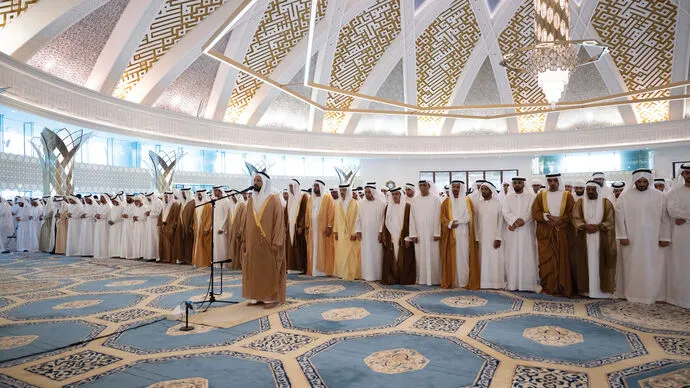 Hazza bin Zayed  performs Eid Al Fitr prayer and receives well-wishers