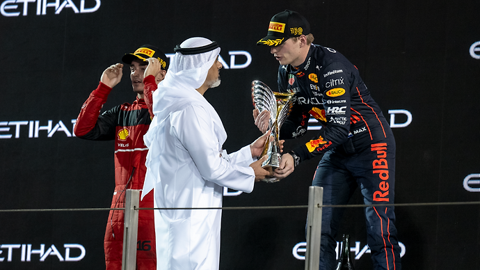 Khaled bin Mohamed bin Zayed Presents F1 Season World Champion Max Verstappen With Winner’s Trophy