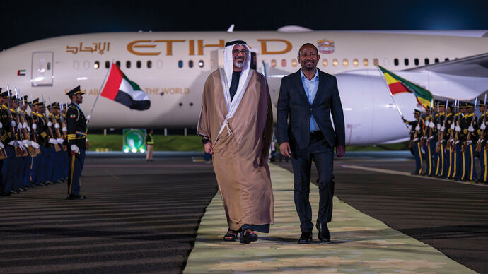 On behalf of UAE President, Crown Prince of Abu Dhabi arrives in Addis Ababa to attend World Without Hunger Conference