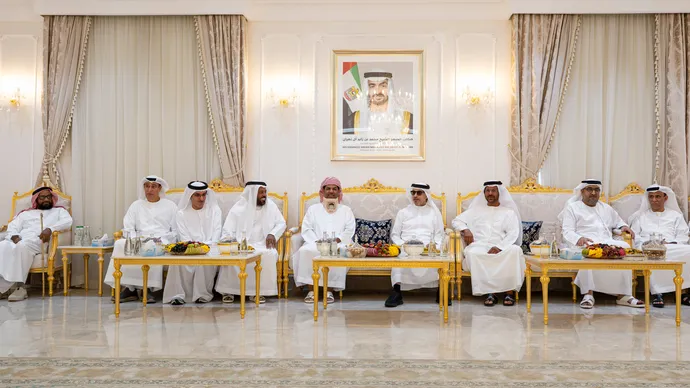 Hazza bin Zayed visits Mohamed Zaitoon Al Muhairi at his residence in Al Ain Region