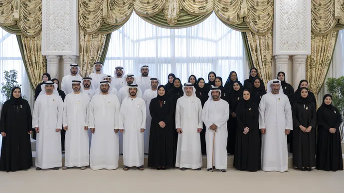 Hazza bin Zayed receives sheikhs, officials and citizens at Al Maqam Palace in Al Ain Region