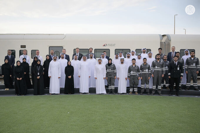 Hamdan bin Zayed reviews progress at Etihad Rail Depot in Al Mirfa City