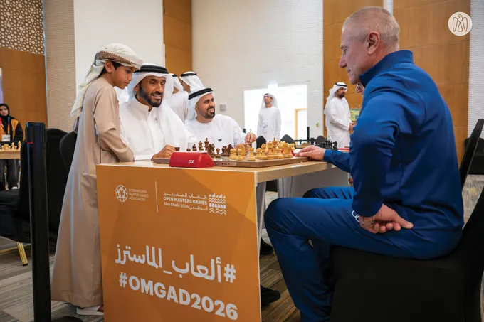 Nahyan bin Zayed and Theyab bin Mohamed bin Zayed attend Open Masters Games Abu Dhabi 2026