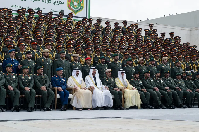 UAE President attends graduation ceremony of 50th cohort and first university-level cohort of cadet officers at Zayed II Military College in Al Ain Region