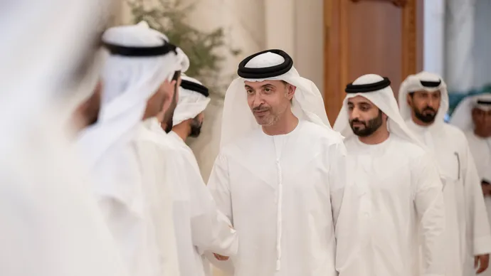 Hazza bin Zayed receives sheikhs, officials and citizens at Al Maqam Palace in Al Ain Region