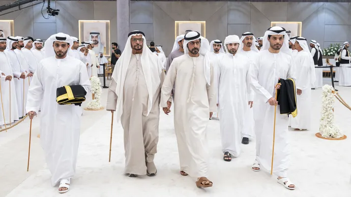 خليفة بن طحنون بن محمد وسعيد بن حمدان بن محمد يحضران حفل استقبال بمناسبة أفراح المهيري