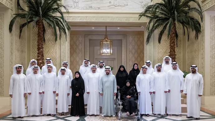 Hamdan bin Zayed receives top-performing high school students in Al Dhafra Region