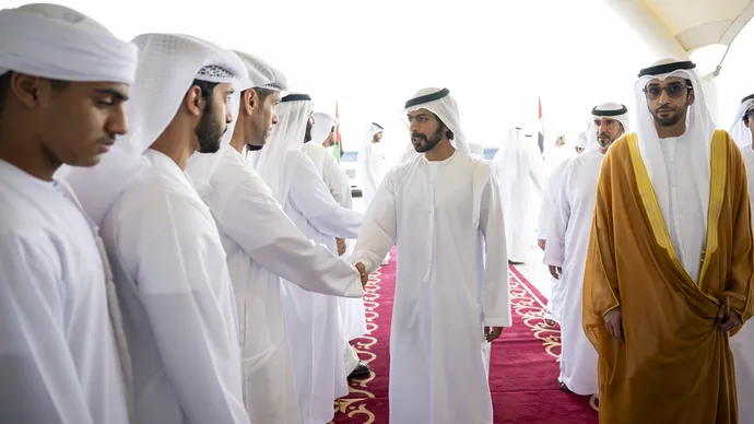 خليفة بن طحنون بن محمد يحضر حفل استقبال بمناسبة زفاف حمد حميد الشامسي