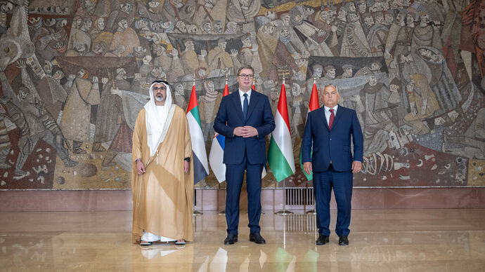 Khaled bin Mohamed bin Zayed discusses trilateral relations with President of Serbia and Prime Minister of Hungary