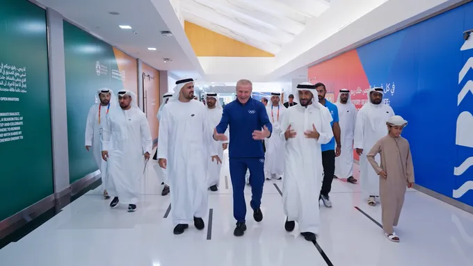 Nahyan bin Zayed and Theyab bin Mohamed bin Zayed attend Open Masters Games Abu Dhabi 2026