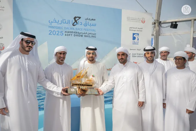 Hamdan bin Zayed crowns the winners of the 8th edition of the Dalma Historic Traditional Dhow Race, 60-foot category