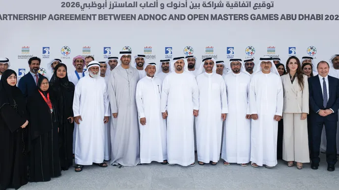 Theyab bin Mohamed bin Zayed Al Nahyan witnesses signing of agreement between Open Masters Games Abu Dhabi 2026 and ADNOC