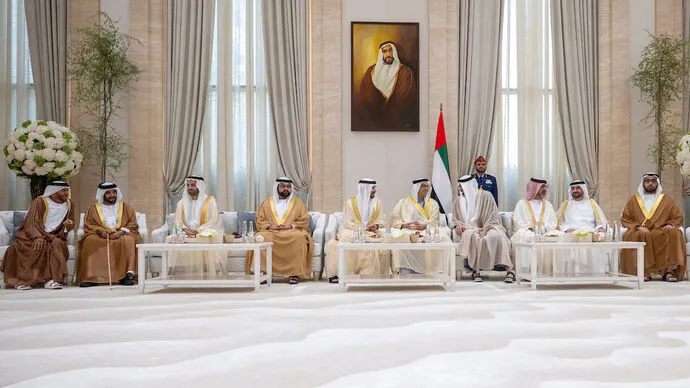 Mansour bin Zayed and Khaled bin Mohamed bin Zayed receive Crown Princes, Deputy Rulers, Sheikhs and well-wishers on Eid Al Adha