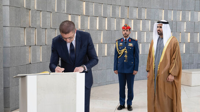 Theyab bin Mohamed bin Zayed receives Prime Minister of Republic of North Macedonia at Wahat Al Karama