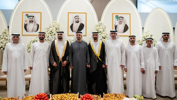 ذياب بن محمد بن زايد يحضر حفل استقبال بمناسبة أفراح النيادي والشامسي والظاهري