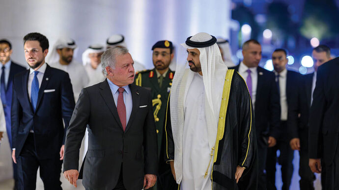Theyab bin Mohamed bin Zayed receives King of Jordan at Wahat Al Karama