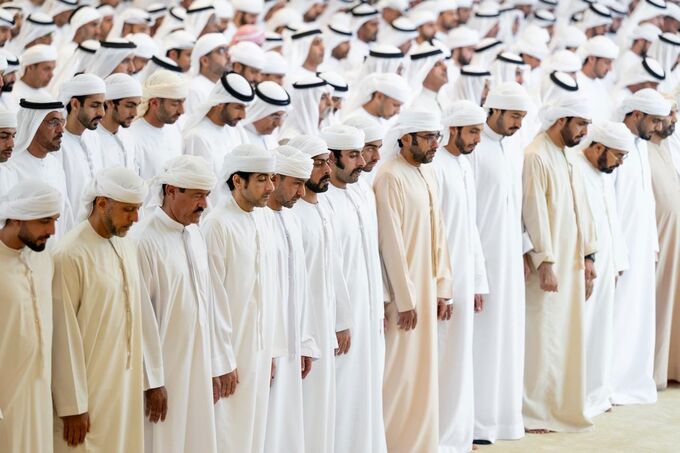 UAE President, Ruler of Ras Al Khaimah, and Sheikhs perform funeral prayer for Sheikh Tahnoun bin Mohammed