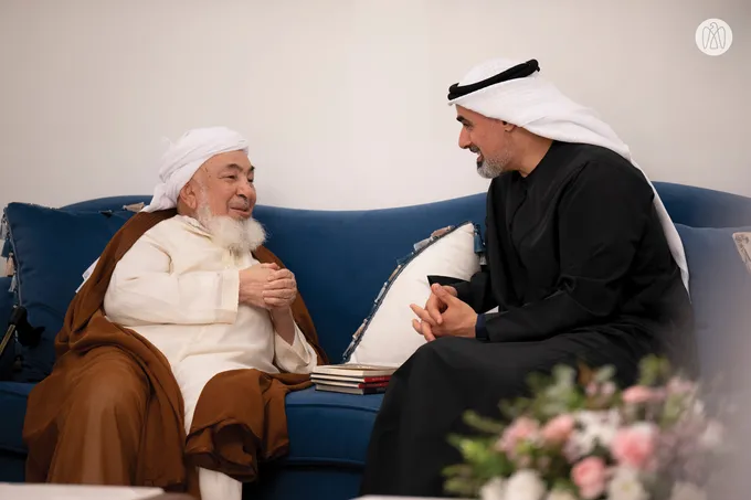 Khaled bin Mohamed bin Zayed visits Abdallah bin Bayyah at his residence in Abu Dhabi 