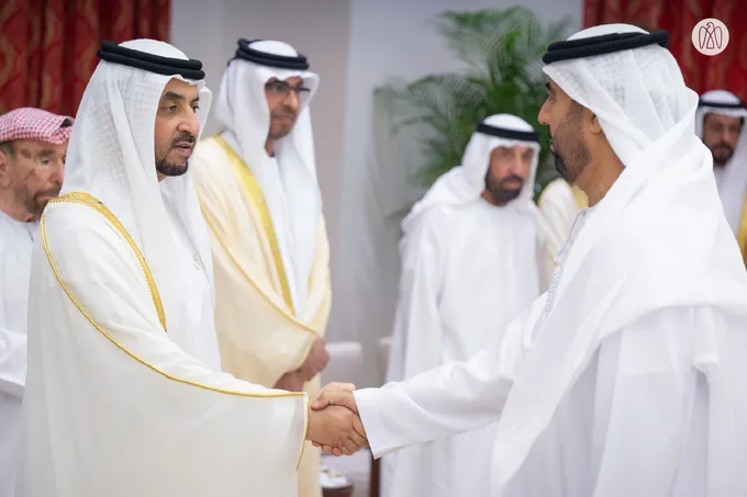Hamdan bin Zayed performs Eid Al Adha prayer at Al Shuhada'a Mosque and receives well-wishers at Majlis Madinat Zayed