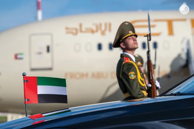 On behalf of the UAE President, Crown Prince of Abu Dhabi arrives in Minsk to attend Supreme Eurasian Economic Council meeting
