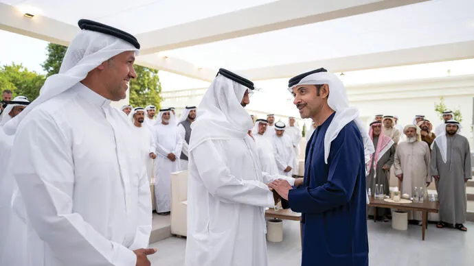 Hazza bin Zayed receives sheikhs, officials and citizens at Al Maqam Palace in Al Ain