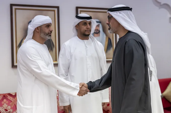 Khaled bin Mohamed bin Zayed and Hazza bin Zayed offer condolences to family of national duty martyr Abdalla Shamis Almenhali