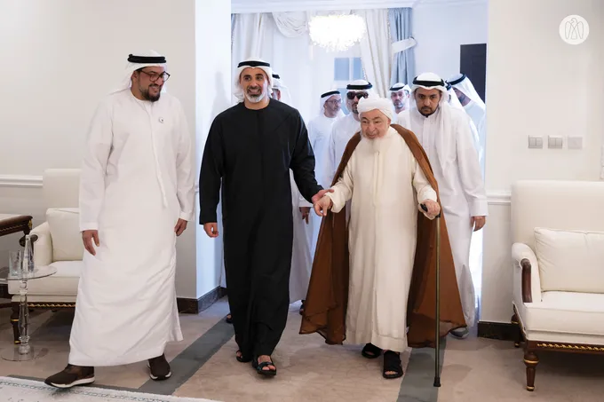 Khaled bin Mohamed bin Zayed visits Abdallah bin Bayyah at his residence in Abu Dhabi 