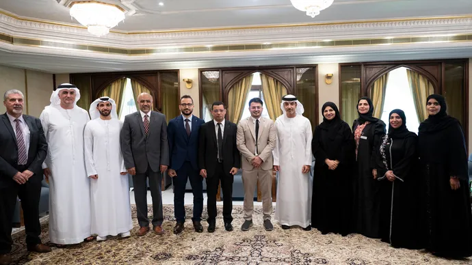 Hazza bin Zayed receives winners of 18th Khalifa Award for Education from Al Ain Region