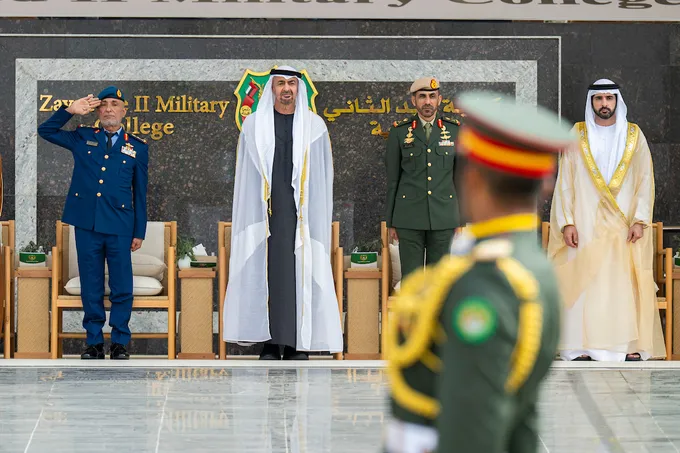UAE President attends graduation ceremony of 50th cohort and first university-level cohort of cadet officers at Zayed II Military College in Al Ain Region