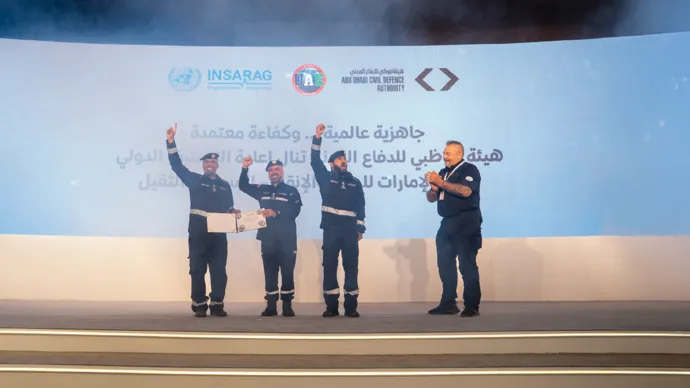 هيئة أبوظبي للدفاع المدني تجتاز إعادة التصنيف الدولي لفريق الإمارات للبحث والإنقاذ للمستوى الثقيل وفق اعتماد الأمم المتحدة