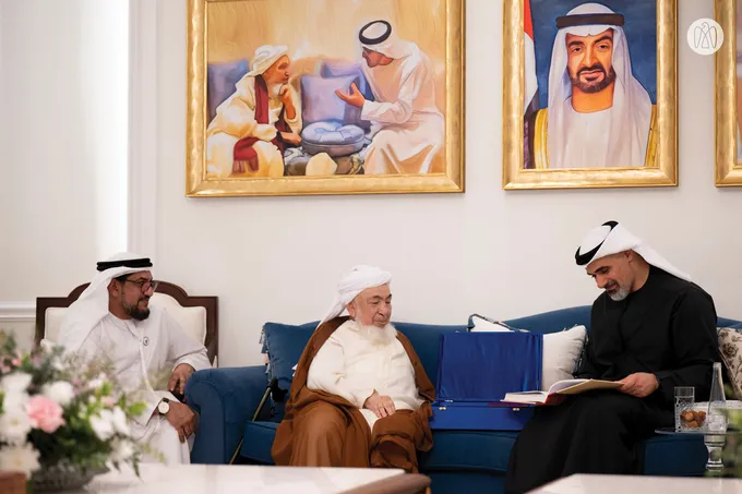 Khaled bin Mohamed bin Zayed visits Abdallah bin Bayyah at his residence in Abu Dhabi 