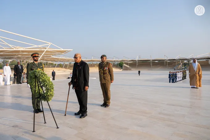 Zayed bin Mohamed bin Zayed receives President of Fiji at Wahat Al Karama