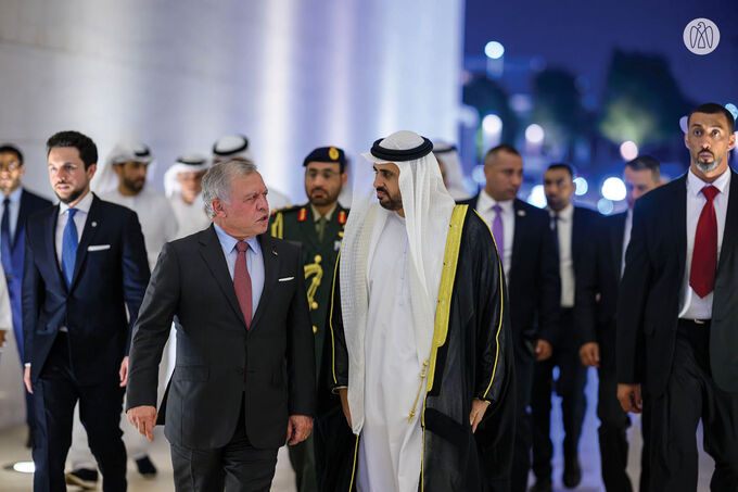 Theyab bin Mohamed bin Zayed receives King of Jordan at Wahat Al Karama