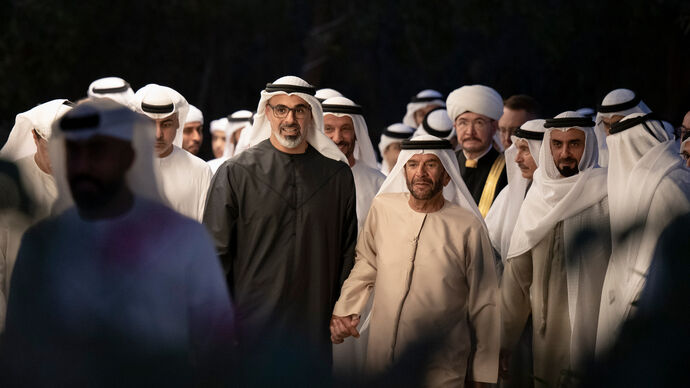Khaled bin Mohamed bin Zayed visits Suroor bin Mohammed and exchanges Ramadan greetings