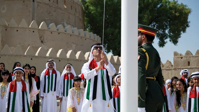 Hazza bin Zayed raises UAE Flag at Al Jahili Fort to mark Flag Day