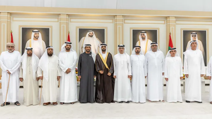 هزاع بن زايد ونهيان بن زايد يحضران حفل استقبال بمناسبة زفاف محمد علي الكعبي