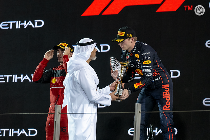 Khaled bin Mohamed bin Zayed Presents F1 Season World Champion Max Verstappen With Winner’s Trophy  