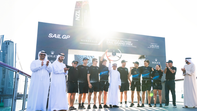 In the presence of Ahmed bin Hamdan and Mohammed bin Sultan bin Khalifa, New Zealand team awarded winners of Mubadala Abu Dhabi Sail Grand Prix