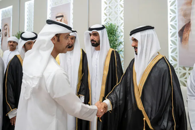 Hazza bin Zayed attends Al Shamsi, Al Darai, Al Neyadi weddings in Al Ain Region