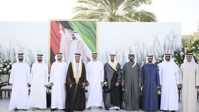 Ruler of Ras Al Khaimah and Crown Prince of Abu Dhabi attend Mohamed Juma Al Falasi wedding reception