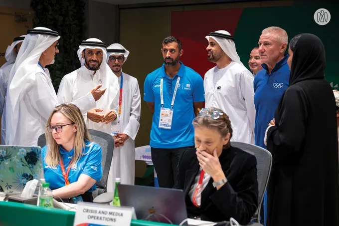 Nahyan bin Zayed and Theyab bin Mohamed bin Zayed attend Open Masters Games Abu Dhabi 2026