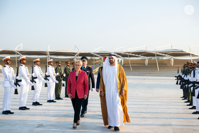 Theyab bin Mohamed bin Zayed receives President of Slovenia at Wahat Al Karama