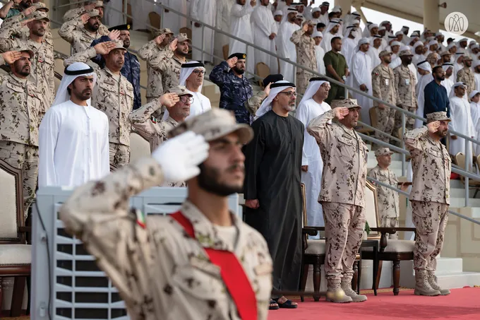 Khaled bin Mohamed bin Zayed attends specialised demonstrations by 22nd cohort of UAE National Service Programme at Sweihan Training Centre