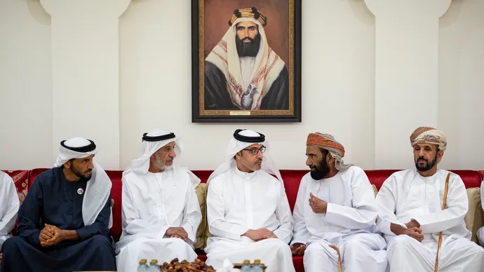 Hazza bin Zayed and Nahyan bin Zayed offer condolences on the passing of Huwaiden Thaiban Ali AlKetbi